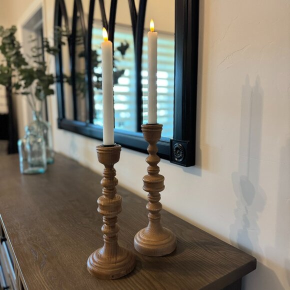 Rustic Wooden Candlestick Holders – Farmhouse Flair set of 2 - Picture 1 of 3